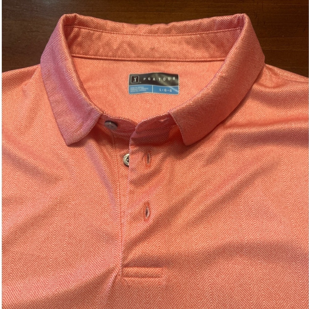 PGA Tour Polo Shirt Mens Large Coral Pink Excellent Herringbone Golf Top